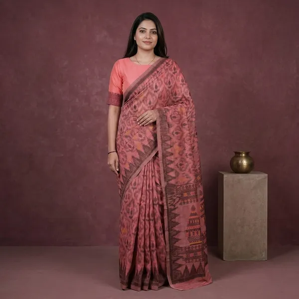 Pink_Cotton_Ikat_Print_Saree_For_Women