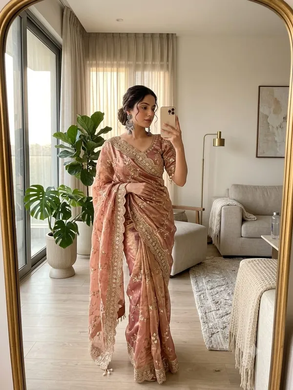 Peach_Organza_Silk_Embroidered_Sequin_Work_Saree_For_Women