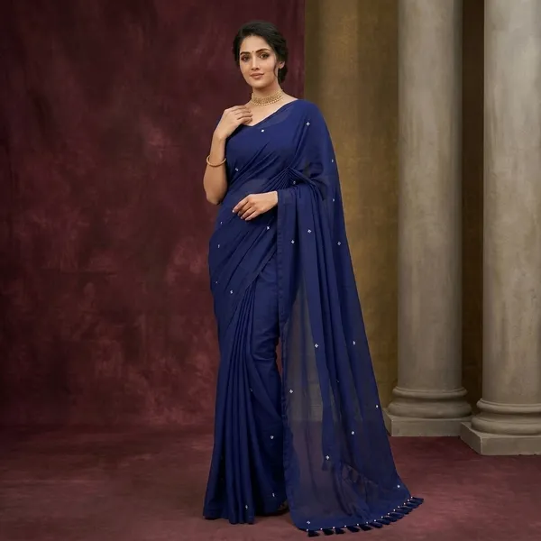 Blue_Lilen_Cotton_Mirror_Work_Saree_For_Women