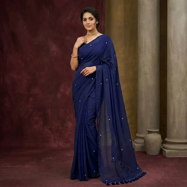 Blue_Lilen_Cotton_Mirror_Work_Saree_For_Women
