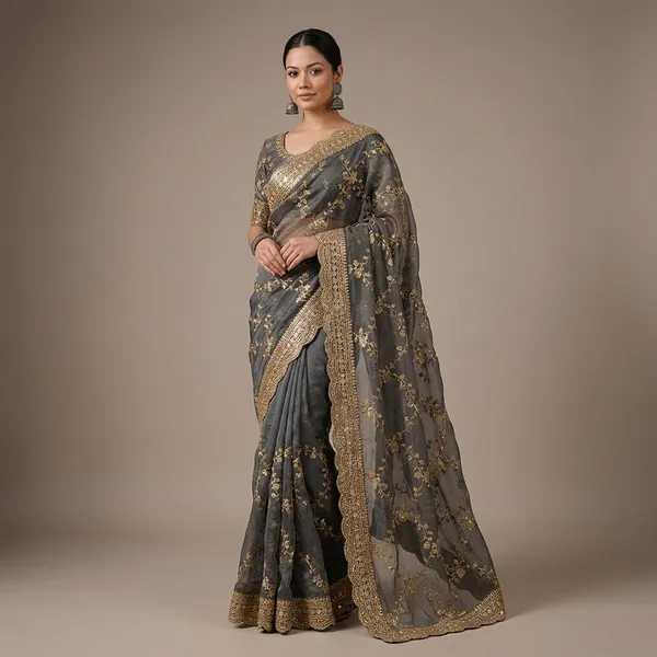 Grey_Organza_Silk_Embroidered_Golden_Border_Saree_For_Women