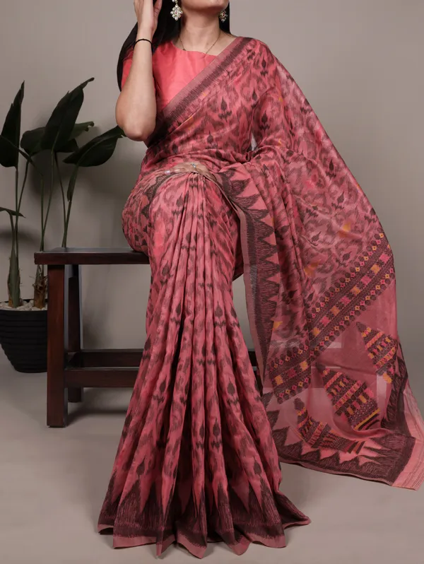 Pink_Cotton_Ikat_Print_Saree_For_Women