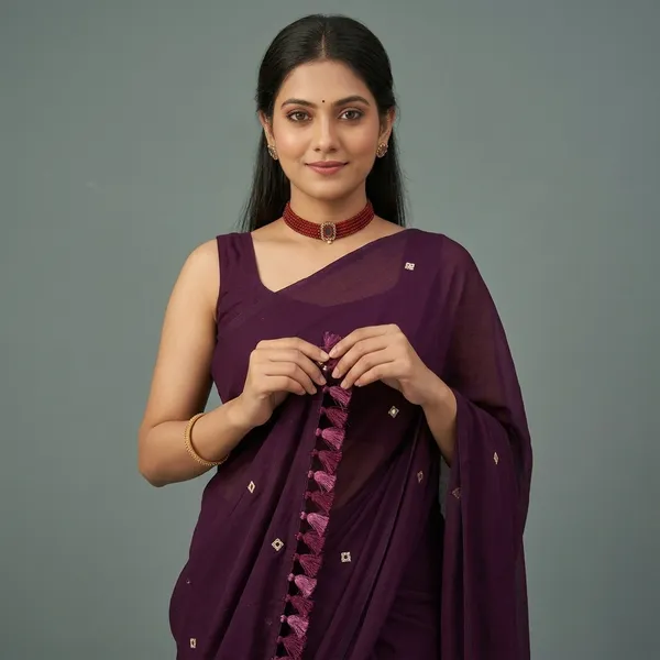 Wine_Lilen_Cotton_Mirror_Work_Tassel_Border_Saree_For_Women