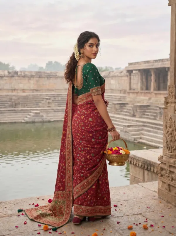 Maroon_Fancy_Fabric_Embroidered_Saree_With_Green_Blouse_For_Women