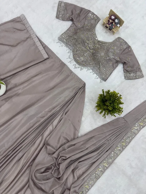 Grey_Heavy_Crepe_Embellished_Saree_Set_For_Women