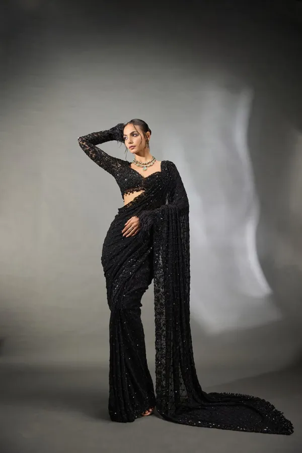 Black_Fox_Georget_Embellished_Saree_With_Blouse_For_Women