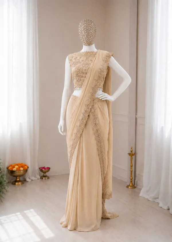 Beige_Heavy_Crepe_Golden_Embroidered_Saree_With_Blouse_For_Women