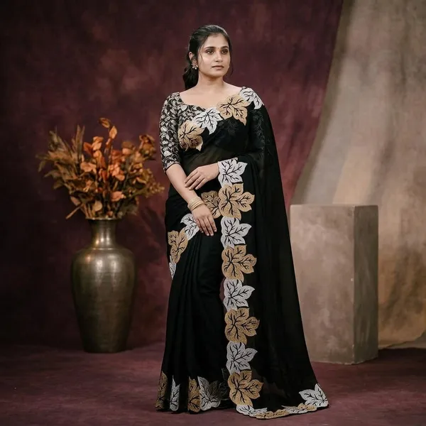 Black_Georgette_Floral_Embroidered_Saree_For_Women