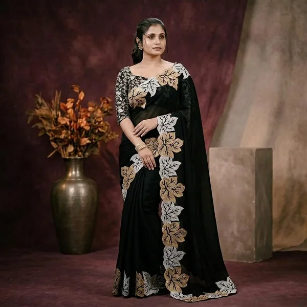 Black_Georgette_Floral_Embroidered_Saree_For_Women