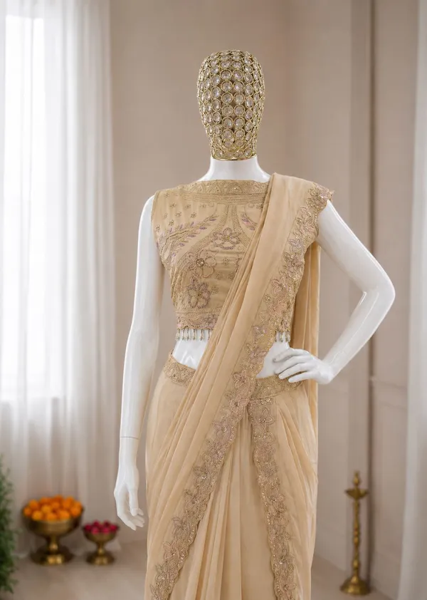 Beige_Heavy_Crepe_Golden_Embroidered_Saree_With_Blouse_For_Women