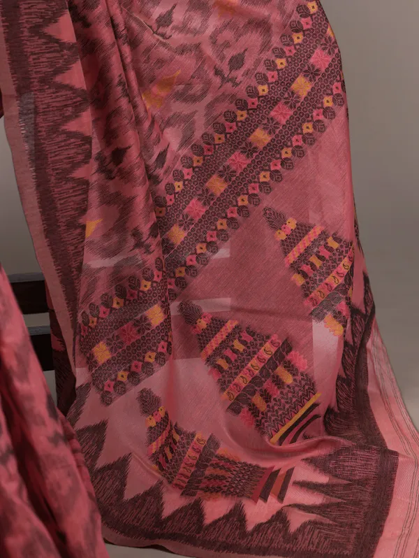 Pink_Cotton_Ikat_Print_Saree_For_Women