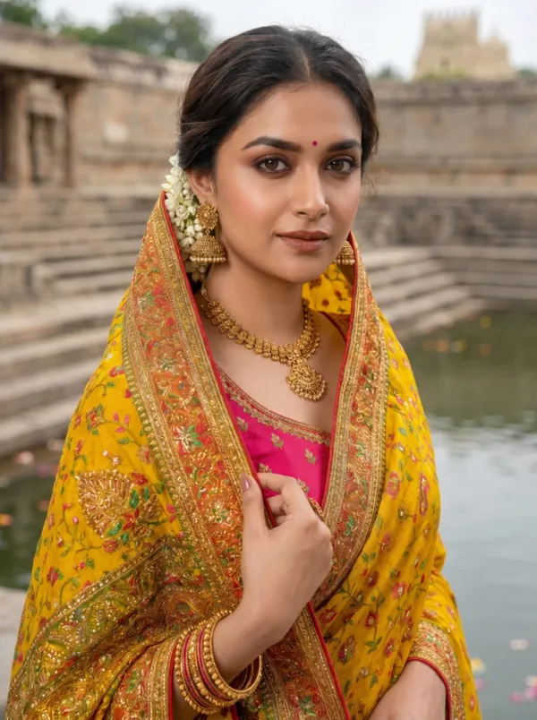 Yellow_Silk_Floral_Embroidered_Saree_With_Pink_Blouse_For_Women