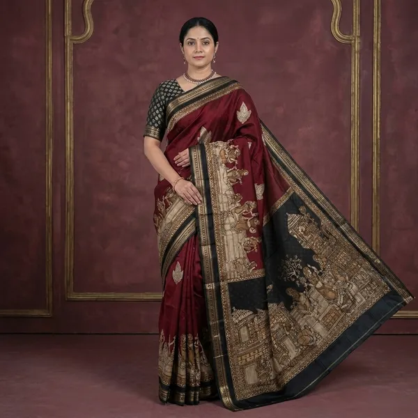 Maroon_Silk_Gold_Zari_Border_Woven_Saree_For_Women