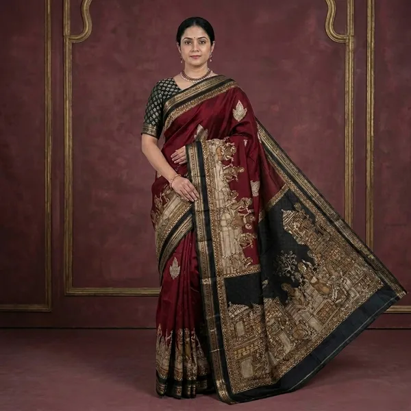 Maroon_Silk_Gold_Zari_Border_Woven_Saree_For_Women