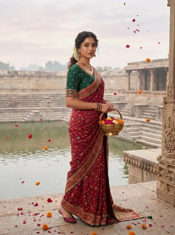 Maroon_Fancy_Fabric_Embroidered_Saree_With_Green_Blouse_For_Women