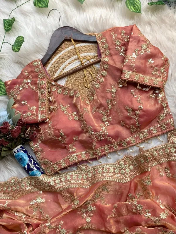 Peach_Organza_Silk_Embroidered_Sequin_Work_Saree_For_Women