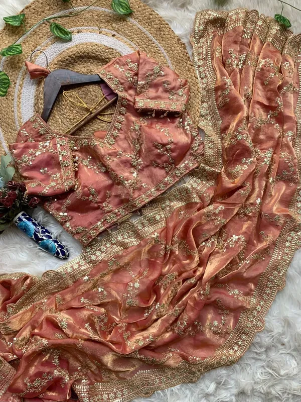 Peach_Organza_Silk_Embroidered_Sequin_Work_Saree_For_Women