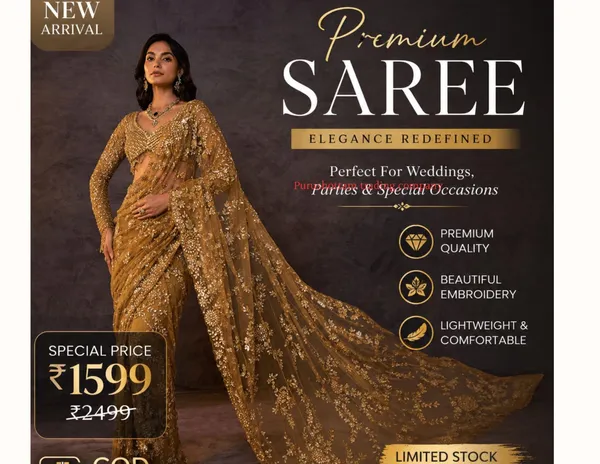 Gold_Net_Embroidered_Sequin_Work_Saree_For_Women