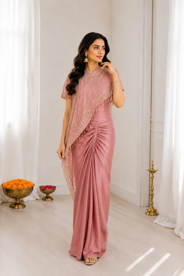 Pink_Heavy_Crepe_Embellished_Pre-Draped_Saree_For_Women
