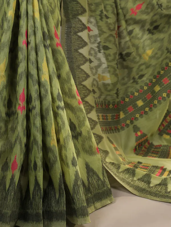 Green_Cotton_Ikat_Print_Saree_For_Women