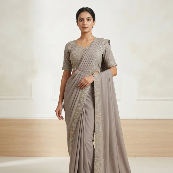 Grey_Heavy_Crepe_Embroidered_Golden_Border_Saree_For_Women