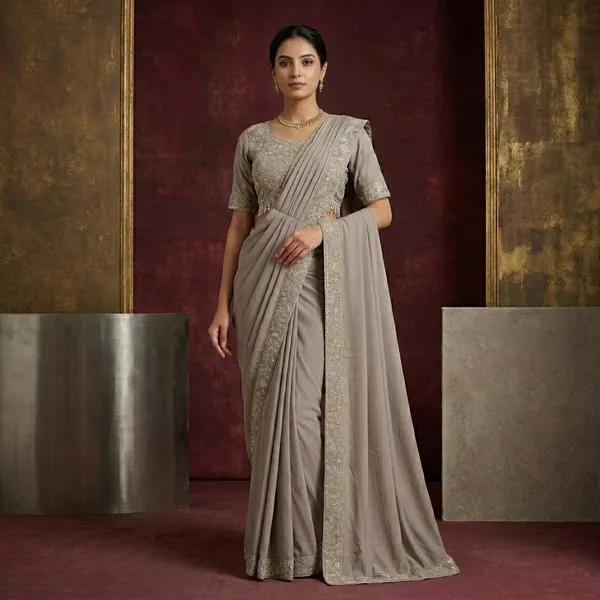 Grey_Heavy_Crepe_Embroidered_Golden_Border_Saree_For_Women