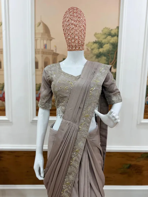Grey_Heavy_Crepe_Embroidered_Golden_Border_Saree_For_Women