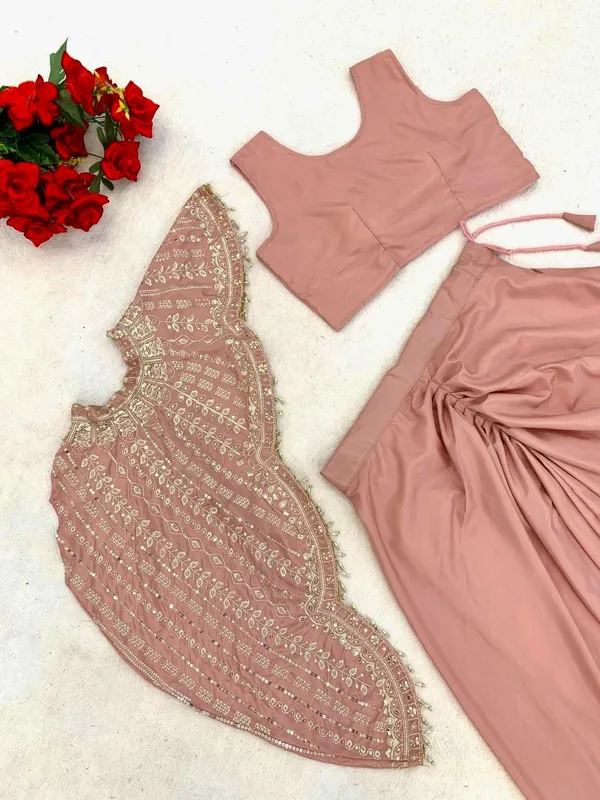Pink_Heavy_Crepe_Embellished_Pre-Draped_Saree_For_Women