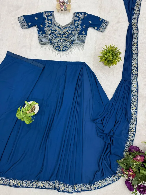 Blue_Heavy_Crepe_Embroidered_Saree_Set_For_Women
