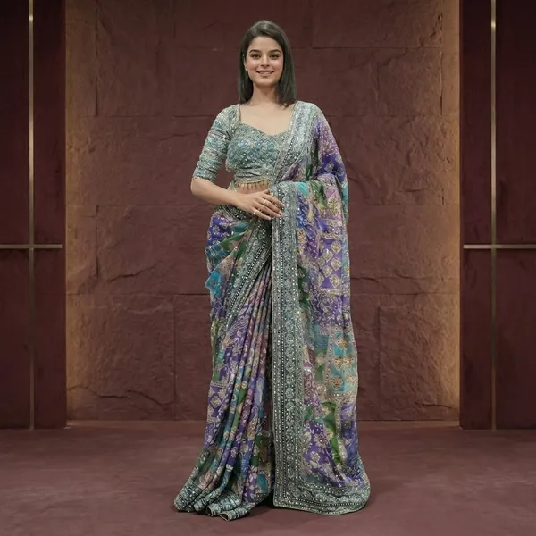 Purple_Soft_Chiffon_Multicolour_Embellished_Floral_Print_Saree_For_Women