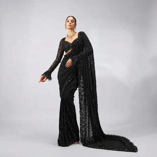 Black_Fox_Georget_Embellished_Saree_With_Blouse_For_Women