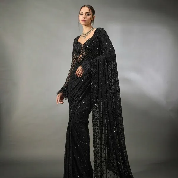 Black_Fox_Georget_Embellished_Saree_With_Blouse_For_Women