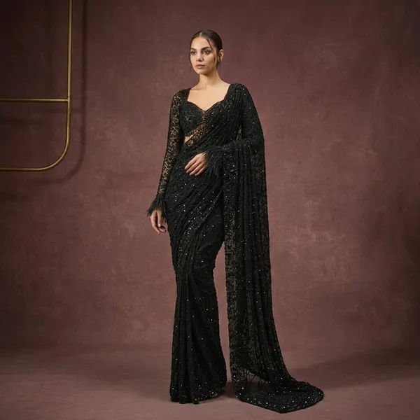 Black_Fox_Georget_Embellished_Saree_With_Blouse_For_Women