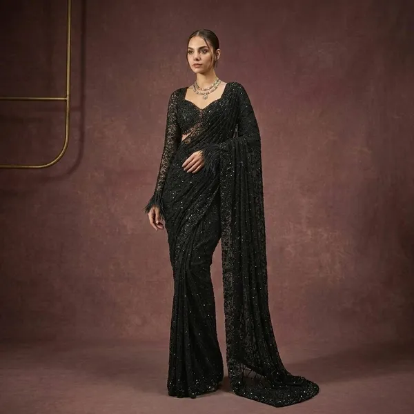 Black_Fox_Georget_Embellished_Saree_With_Blouse_For_Women