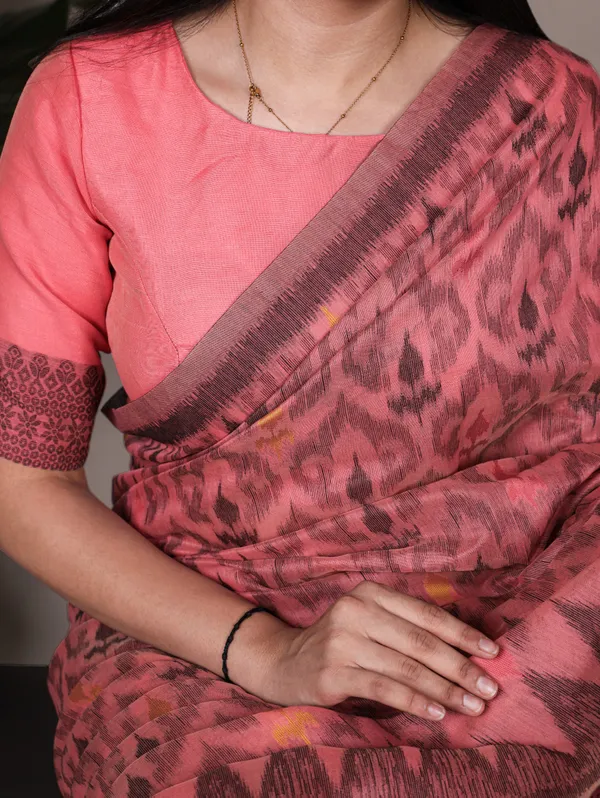 Pink_Cotton_Ikat_Print_Saree_For_Women