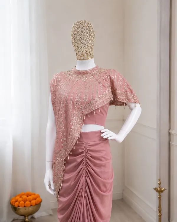 Pink_Heavy_Crepe_Embellished_Pre-Draped_Saree_For_Women