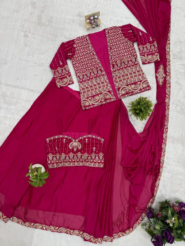Pink_Heavy_Crepe_Embellished_Drape_Saree_With_Jacket_For_Women