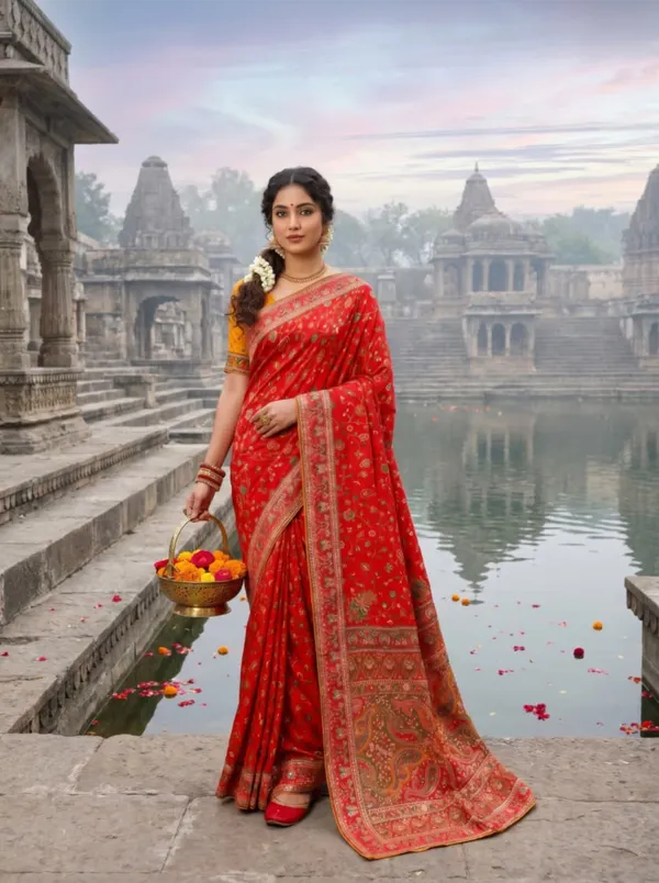 Orange_Fancy_Fabric_Banarasi_Zari_Border_Saree_For_Women
