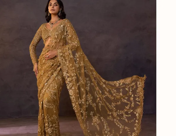 Gold_Net_Embroidered_Sequin_Work_Saree_For_Women
