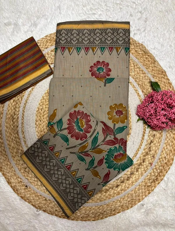Beige_Cotton_Floral_Print_Saree_For_Women