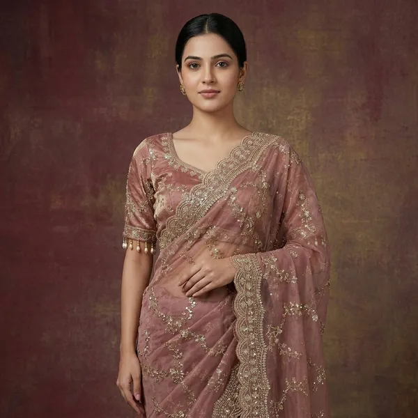 Pink_Organza_Silk_Net_Embellished_Pearl_Sequin_Saree_For_Women