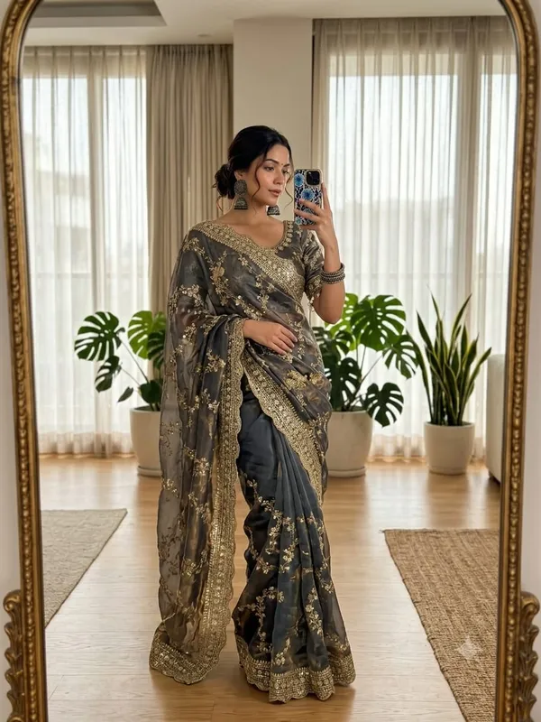 Grey_Organza_Silk_Embellished_Golden_Embroidery_Saree_For_Women