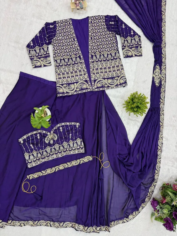 Purple_Heavy_Crepe_Silk_Embroidered_Drape_Saree_With_Jacket_For_Women