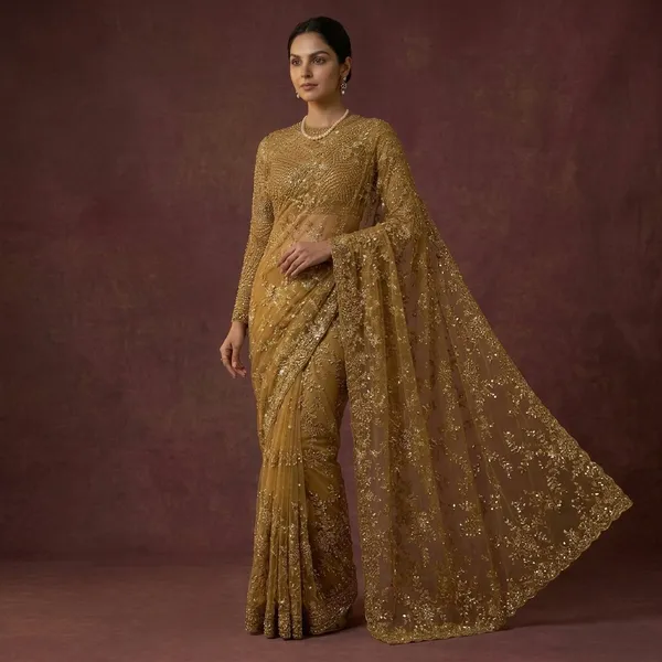 Gold_Net_Embroidered_Sequin_Work_Saree_For_Women