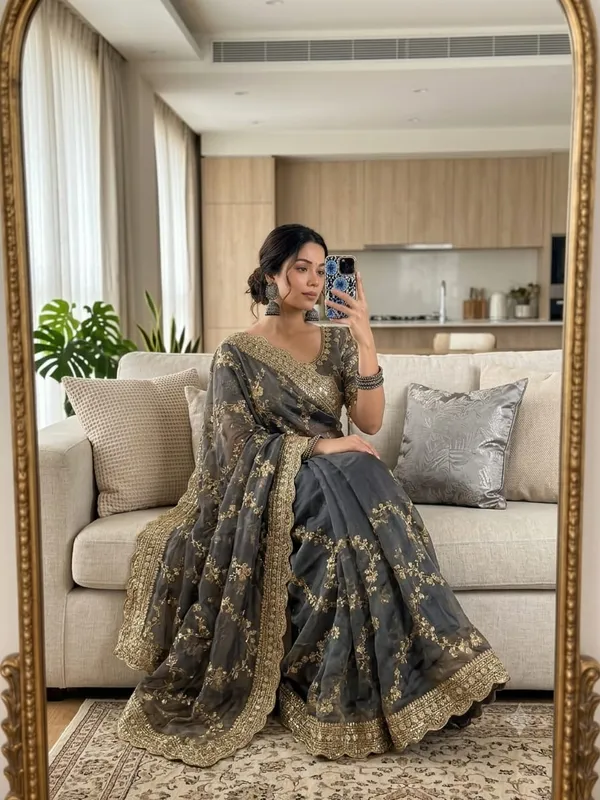 Grey_Organza_Silk_Embroidered_Golden_Border_Saree_For_Women