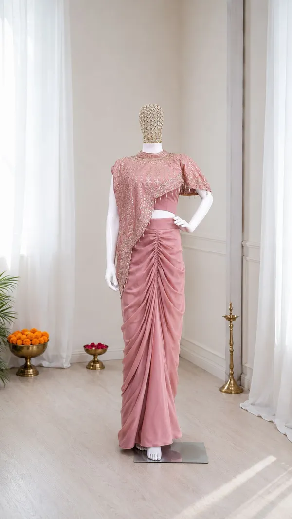 Pink_Heavy_Crepe_Embellished_Pre-Draped_Saree_For_Women