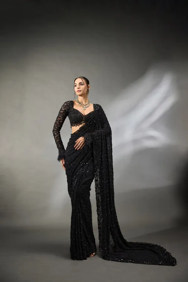 Black_Fox_Georget_Embellished_Saree_With_Blouse_For_Women