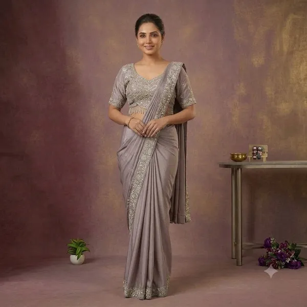 Grey_Heavy_Crepe_Embellished_Saree_Set_For_Women