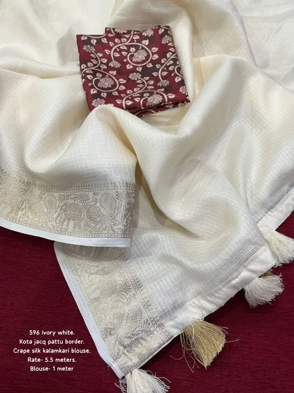 Ivory_Cotton_Silk_Kota_Jaco_Woven_Saree_With_Kalamkari