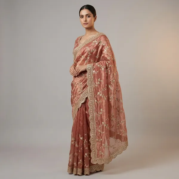 Peach_Organza_Silk_Embroidered_Sequin_Work_Saree_For_Women
